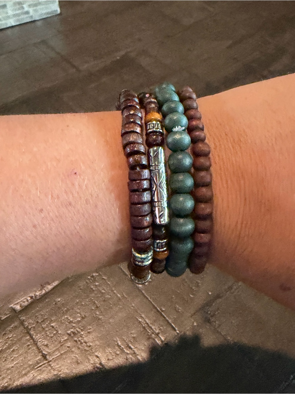 Boho Multi-Strand Beaded Bracelets in Brown and Teal